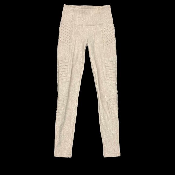 Athleta Delancey Textured moto tight Pant Legging Womens XXS Beige Zip Ankle - Picture 1 of 6
